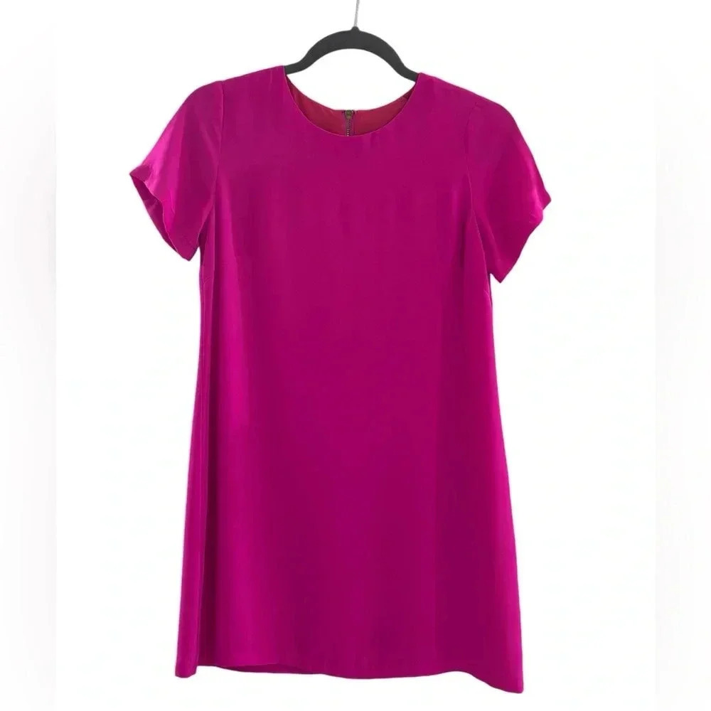 Olivaceous Womens Short Sleeve Hot Pink Shift Mini Dress Exposed Zipper Small
